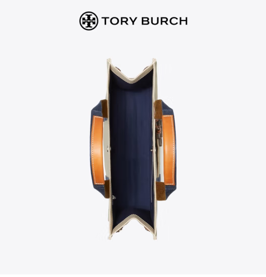 托里·伯奇TORY BURCH 奢侈品 TB 女士TORY系列中号米色拼色织物配皮手提托特包大容量通勤包 135044-254商品第4张图片规格展示