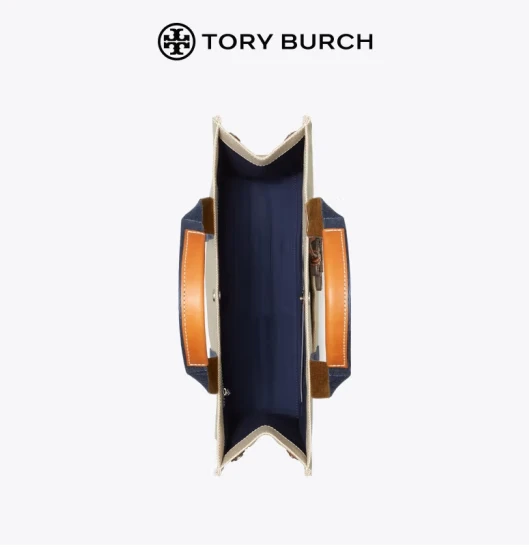 托里·伯奇TORY BURCH 奢侈品 TB 女士TORY系列中号米色拼色织物配皮手提托特包大容量通勤包 135044-254 商品