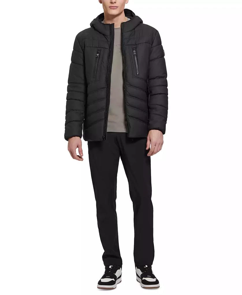 商品GUESS|Men's Quilted Faux Leather Hooded Jacket,价格¥1864,第5张图片详细描述