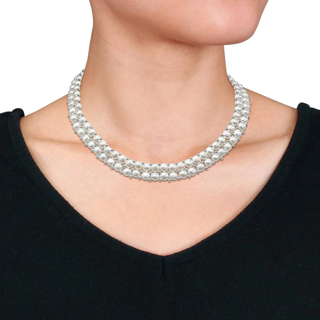 商品Mimi & Max|Women's 3pc Set of 6-8mm Freshwater Cultured Pearl Necklace Double Row Bracelet and Stud Earrings w/ Silver Beads and Clasp,价格¥930,第2张图片详细描述