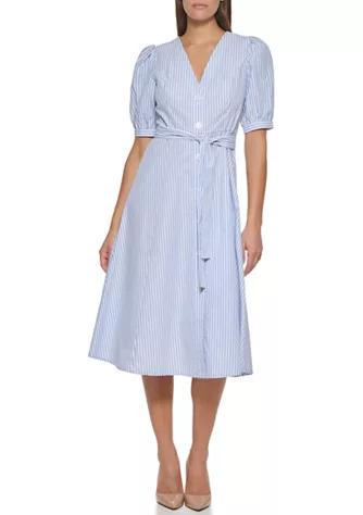 Women's Puff Sleeve Eden Stripe Shirt dress商品第1张图片规格展示