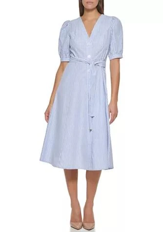 商品Tommy Hilfiger|Hilfiger Womens Puff Sleeve Eden Stripe Shirt Dress,价格¥242,第1张图片