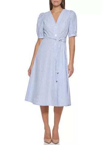 商品Tommy Hilfiger|Women's Puff Sleeve Eden Stripe Shirt dress,价格¥464,第1张图片