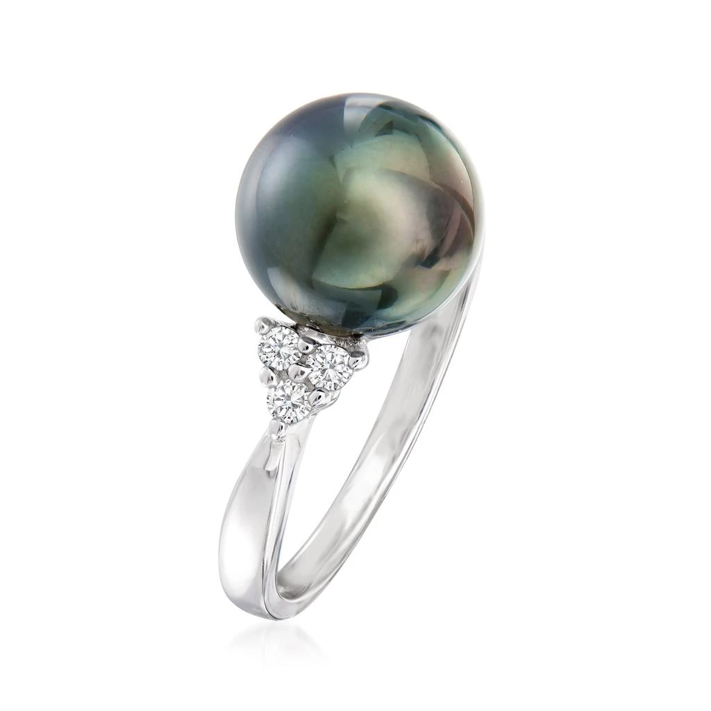 商品Ross-Simons|9-9.5mm Black Cultured Tahitian Pearl and . Diamond Ring in Sterling Silver,价格¥1351,第3张图片详细描述