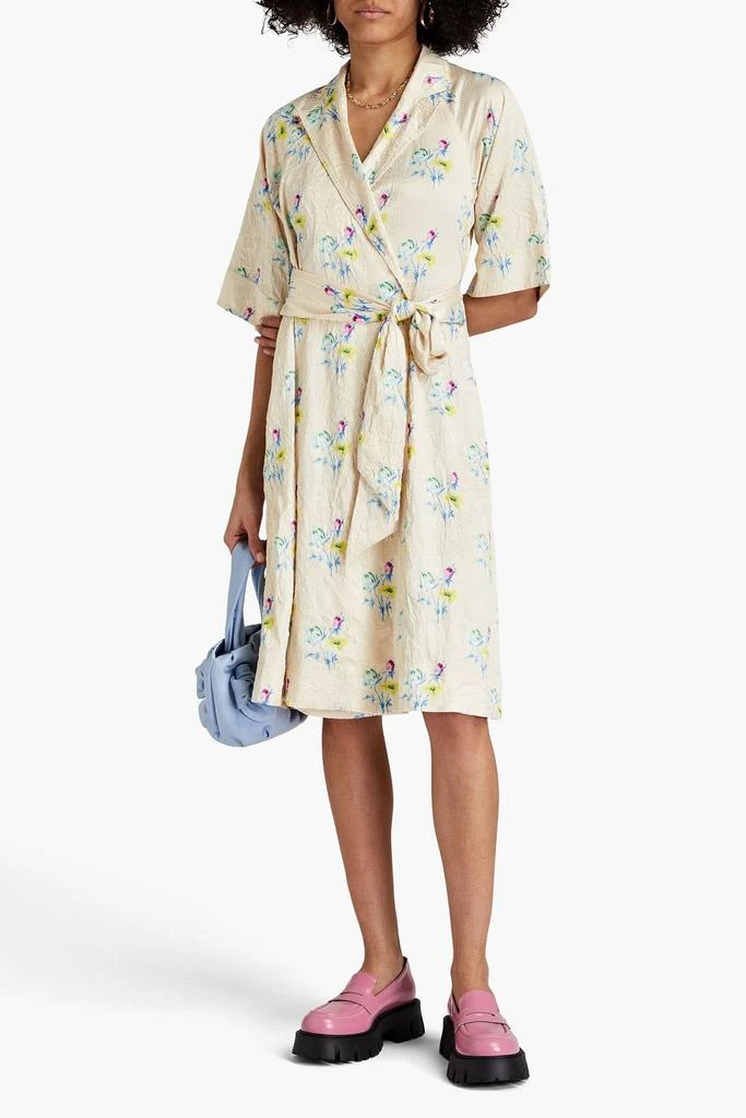 商品Ganni|Floral-print crinkled-satin wrap dress,价格¥988,第2张图片详细描述