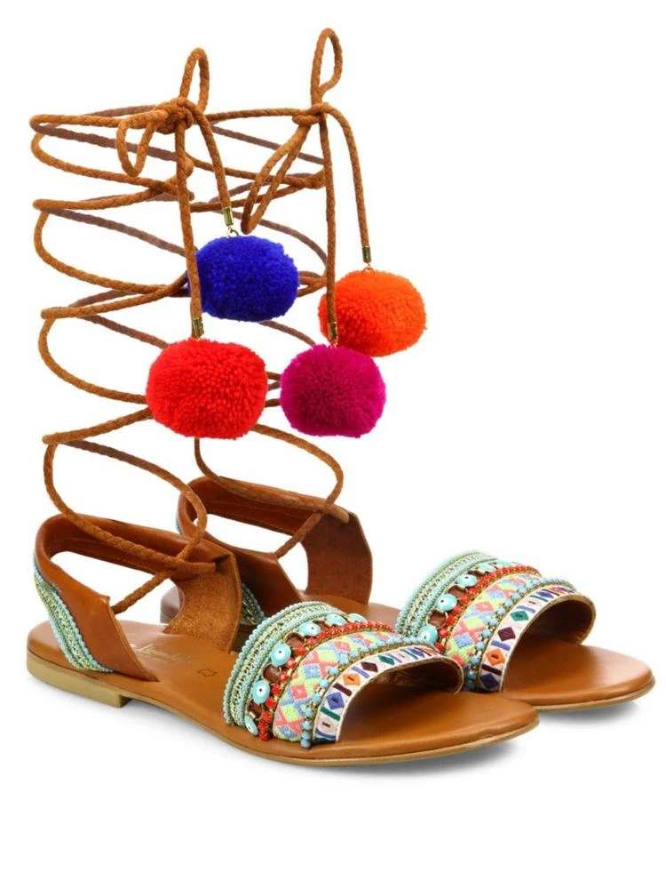 商品Elina Linardaki|L.A. Lover Embroidered Leather High-Wrap Sandals,价格¥688,第1张图片