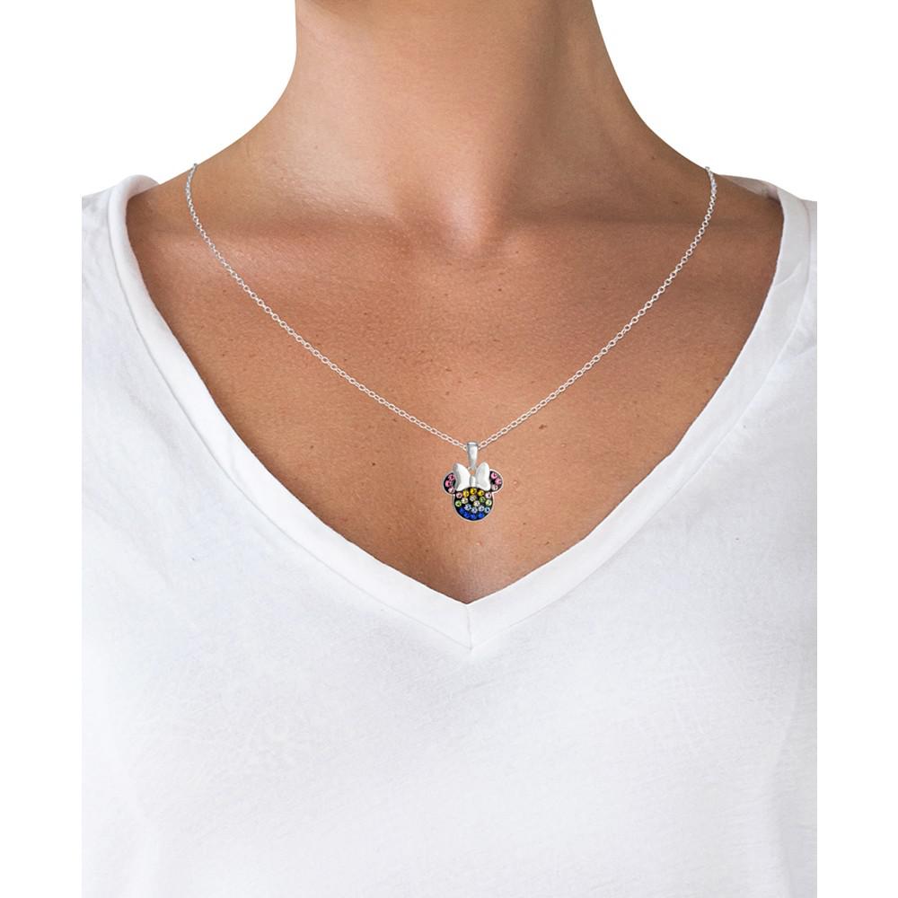 Children's Rainbow Crystal Minnie Mouse 18" Pendant Necklace in Sterling Silver商品第2张图片规格展示