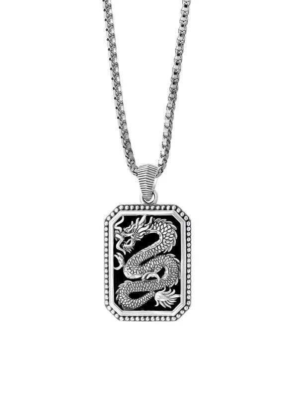 商品Effy|Onyx & Sterling Silver Dragon Pendant Necklace,价格¥2293,第1张图片