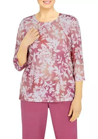 商品Alfred Dunner|Dunner Womens Palm Desert Woodblock Floral Knit Top,价格¥123,第1张图片