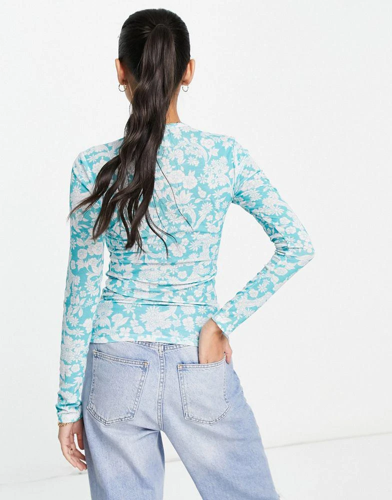 商品Topshop|Topshop floral tissue mesh top in mid blue,价格¥128,第2张图片详细描述