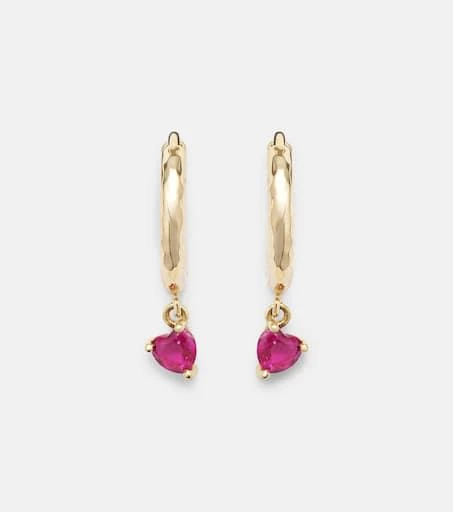 商品Octavia Elizabeth|Charmed Micro Gabby 18kt gold hoop earrings with ruby,价格¥13046,第1张图片