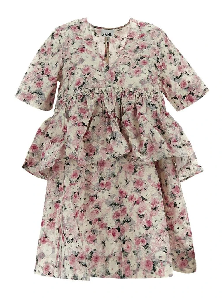 商品Ganni|Printed Cotton Flounce Mini Dress,价格¥1812,第1张图片
