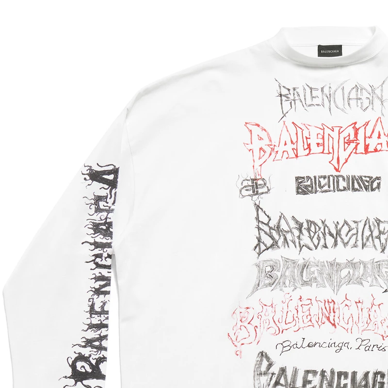商品[国内直发] Balenciaga|巴黎世家 SS24 x New Year系列 字母印花圆领套头长袖T恤 宽松版型 男女同款 白色,价格¥7760,第8张图片详细描述