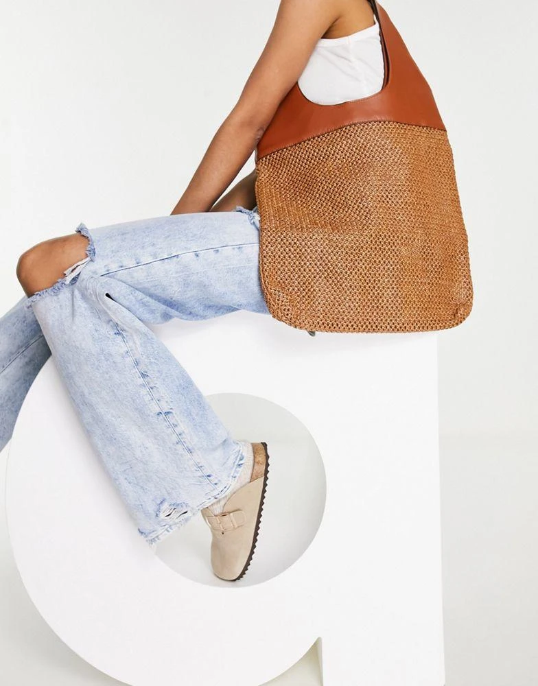 商品Topshop|Topshop crochet pu mix tote bag in brown,价格¥135,第4张图片详细描述