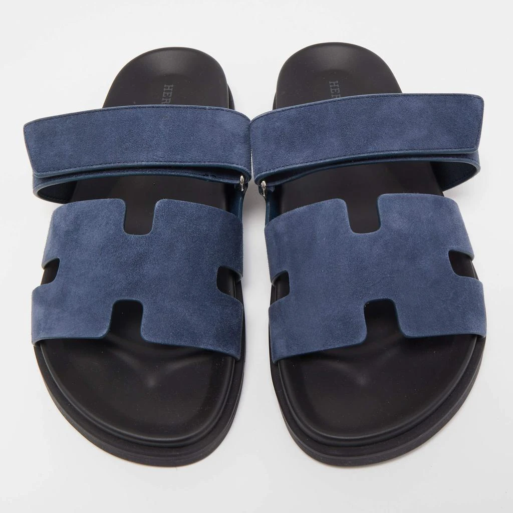 商品Hermes|Hermes Blue/Black Suede Chypre Slide Flats Size 40,价格¥10070,第3张图片详细描述