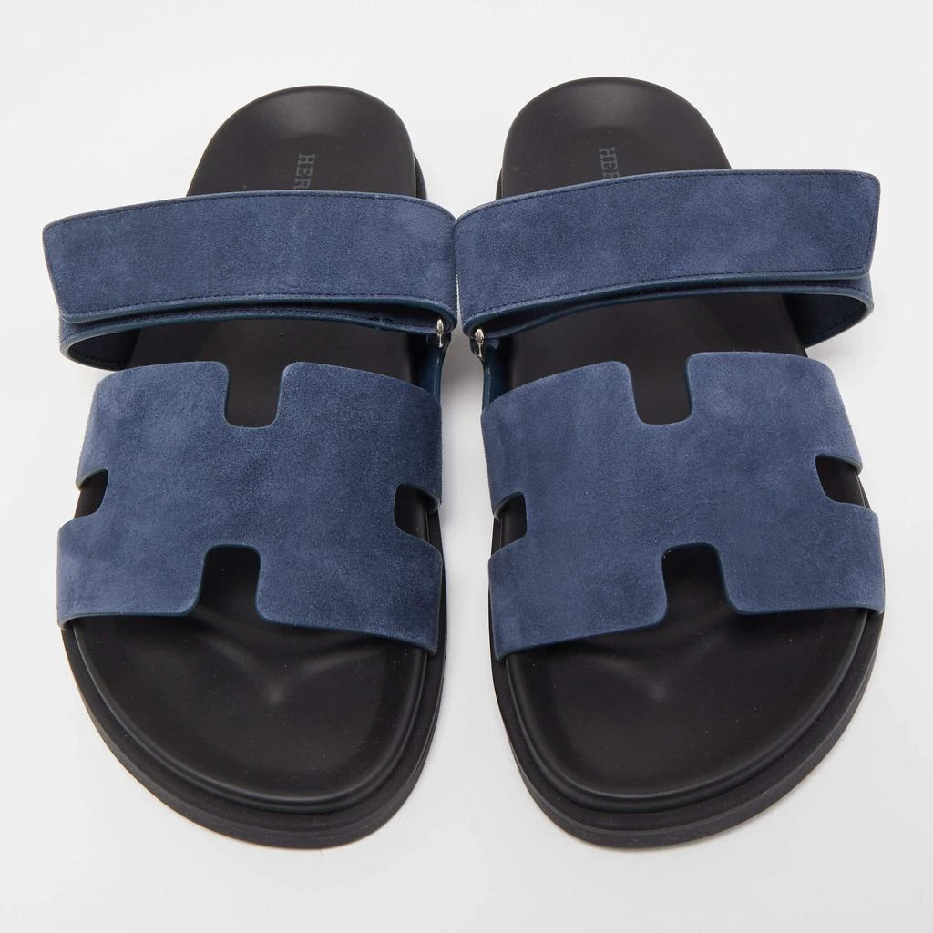 商品Hermes|Hermes Blue/Black Suede Chypre Slide Flats Size 40,价格¥9789,第3张图片详细描述