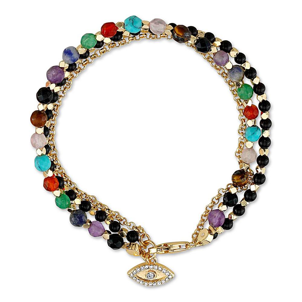 Triple Strand Multi-Bead Link Evil-Eye Charm in Gold-Tone Silver Plated商品第1张图片规格展示