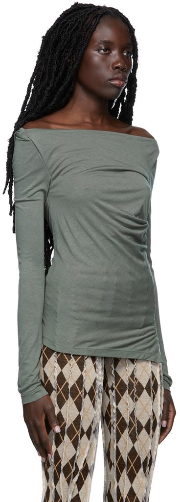 Grey Ruched Long Sleeve T-Shirt商品第2张图片规格展示