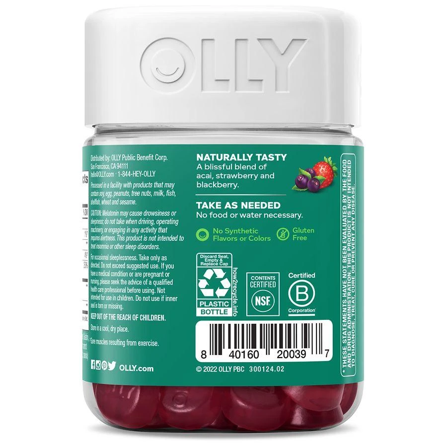 商品OLLY|Muscle Recovery Sleep Berry Rested,价格¥127,第2张图片详细描述