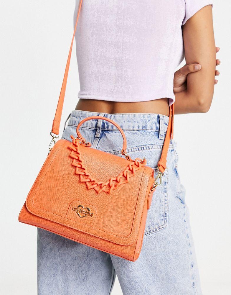 Love Moschino top handle chain detail crossbody bag in orange商品第1张图片规格展示