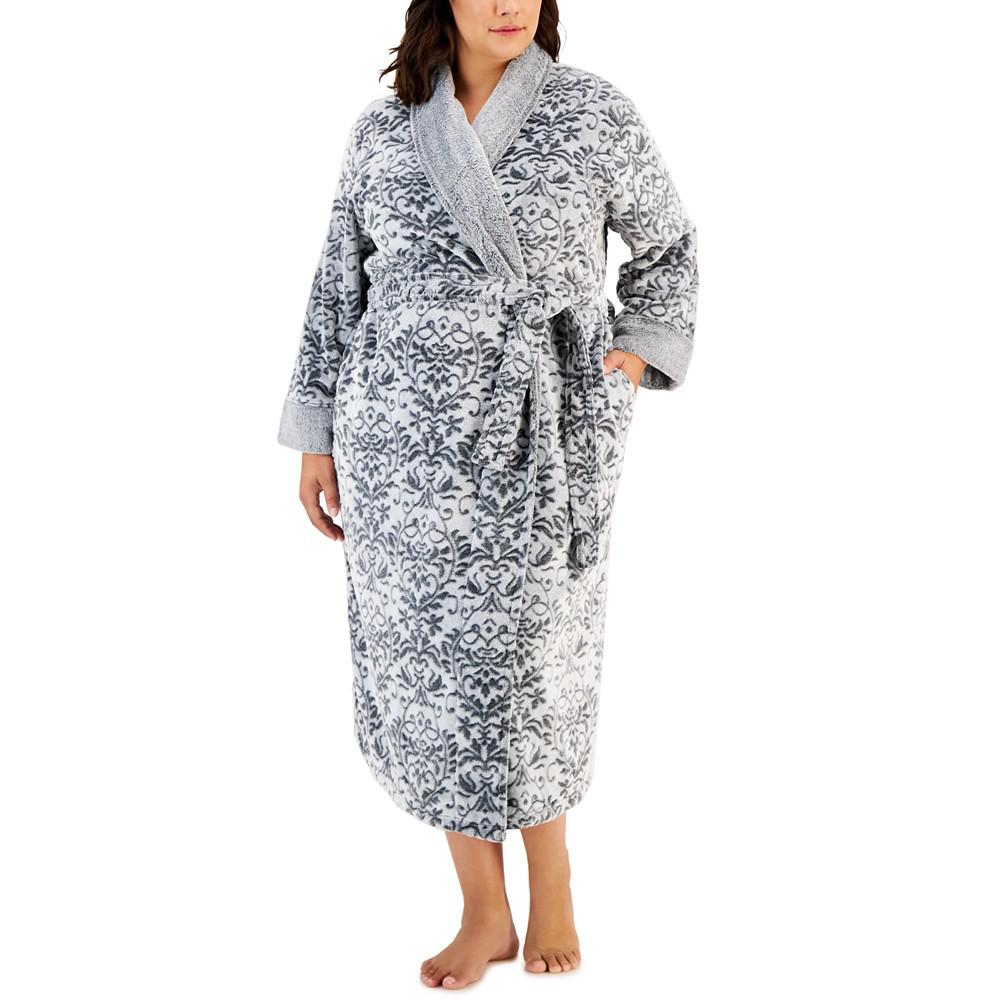 Plus Size Plush Floral Scroll Wrap Robe, Created for Macy's商品第1张图片规格展示