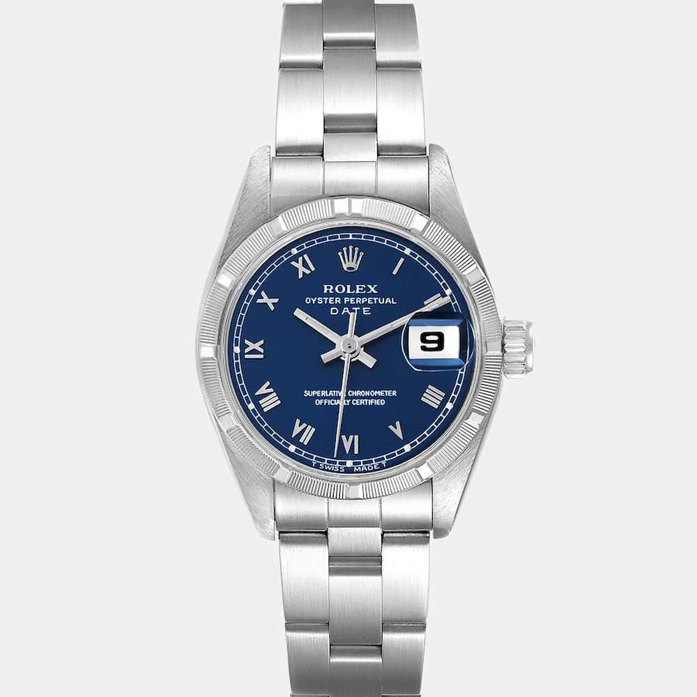 Rolex Blue Stainless Steel Oyster Perpetual Date 69190 Women's Wristwatch 26 mm商品第1张图片规格展示