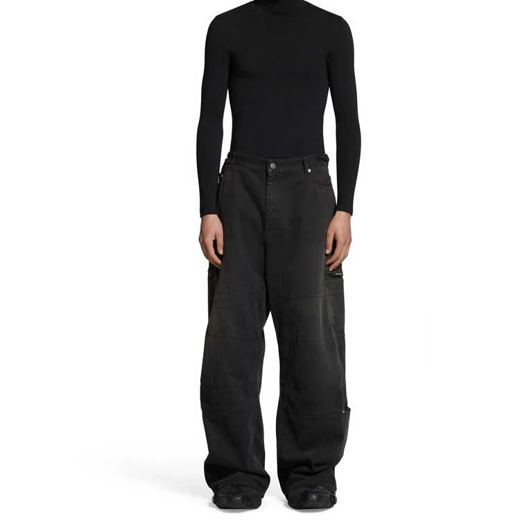 商品[国内直发] Balenciaga|巴黎世家 Logo贴标休闲阔腿牛仔裤 宽松版型 男款 黑色,价格¥18486,第4张图片详细描述