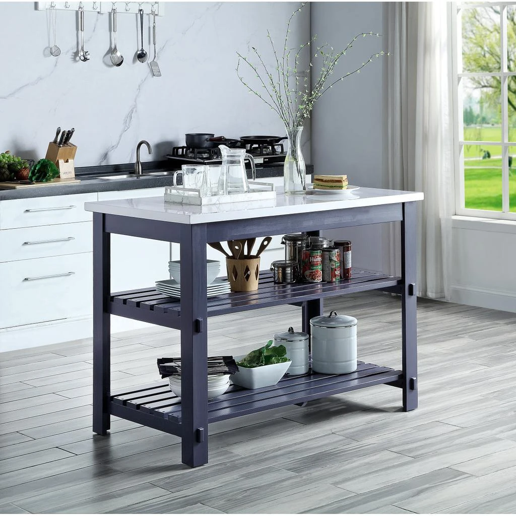 商品Simplie Fun|Enapay Kitchen Island in Marble Top Top & Gray Finish,价格¥8420,第1张图片