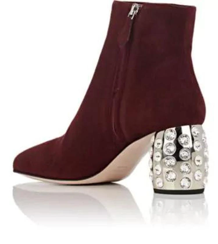 商品Miu Miu|Embellished-Heel Suede Ankle Boots,价格¥5724,第3张图片详细描述