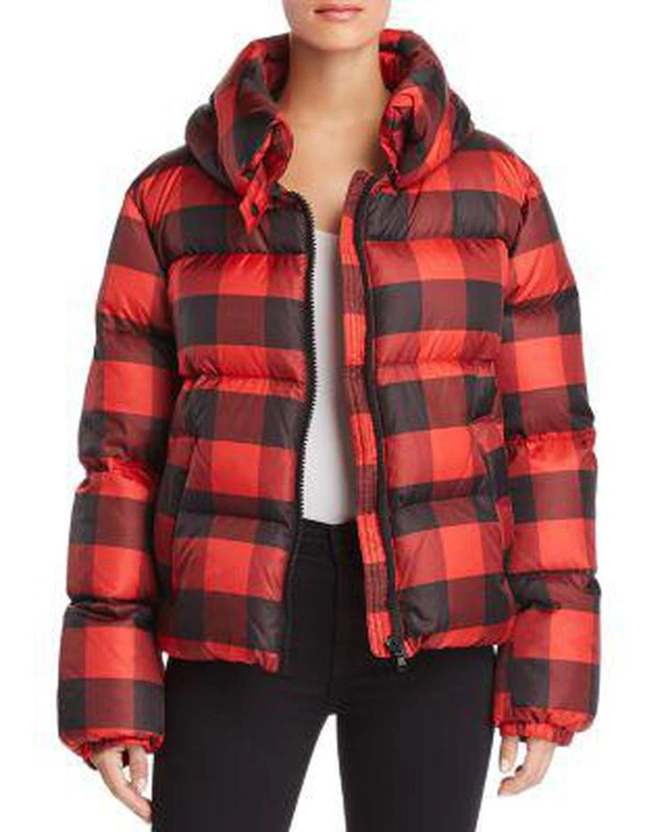 商品KENDALL & KYLIE|KENDALL and KYLIE Oversized Plaid Puffer Coat,价格¥449,第1张图片