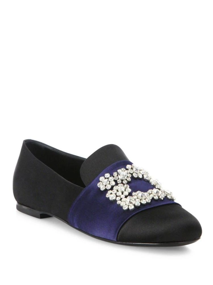 商品Roger Vivier|Flower Crystal-Buckle Satin Loafers,价格¥9010,第1张图片