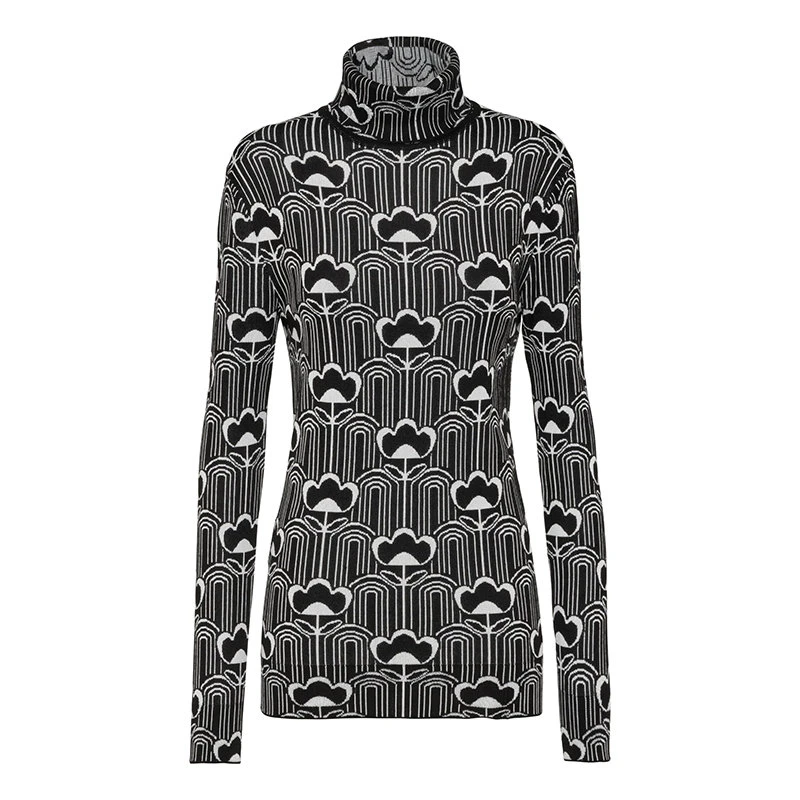 商品Prada|【预售3-7天】【包税】PRADA/普拉达 21年秋冬新款 女士黑白复古风修身提花长袖高领毛衣P26421_1ZX3_F0967_S_212,价格¥76637,第1张图片