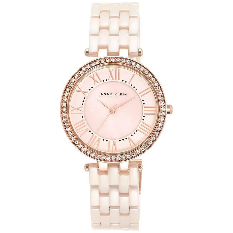 商品Anne Klein|Women's Light Pink Ceramic Bracelet Watch 34mm AK-2130RGLP,价格¥468,第1张图片