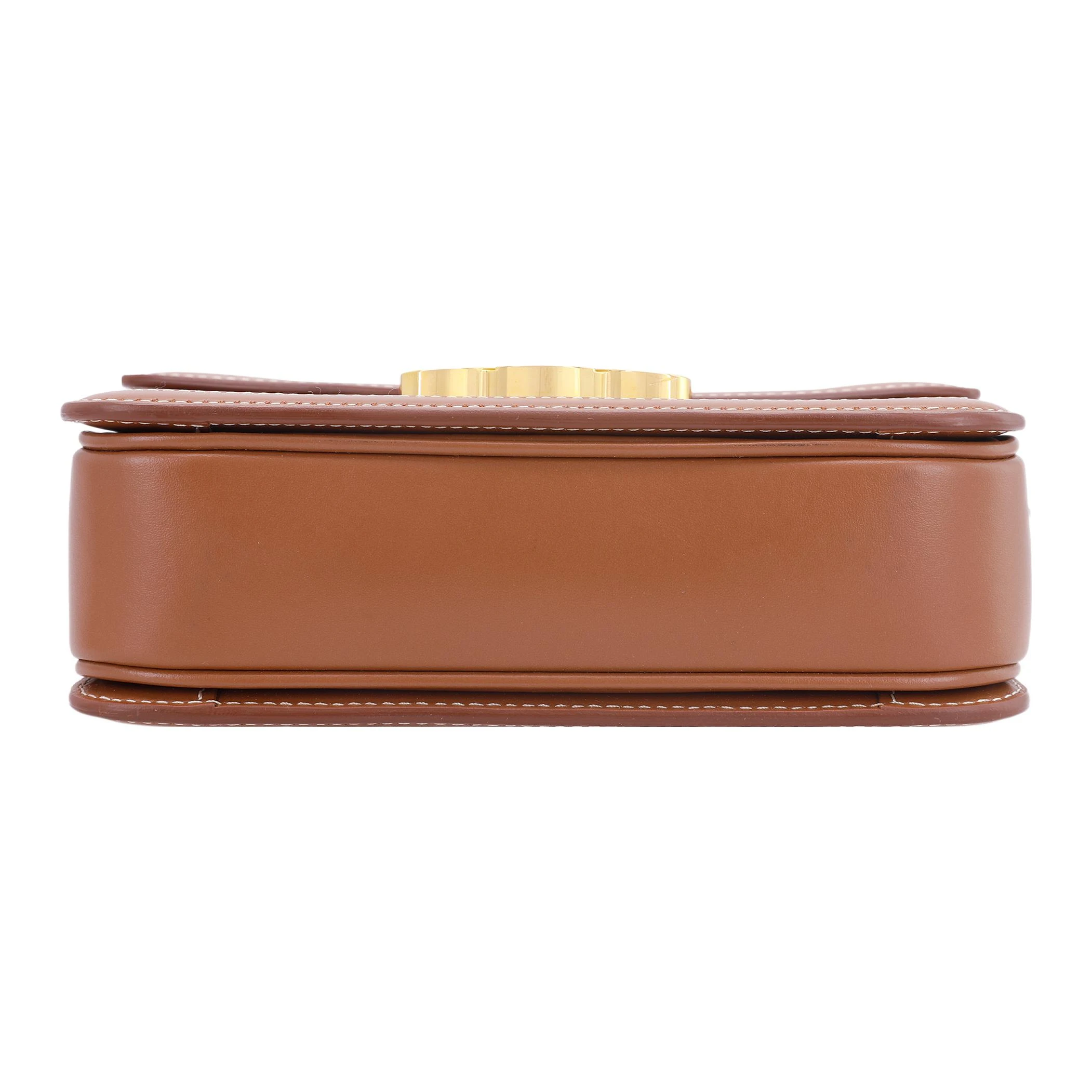 商品[国内直发] Celine|赛琳 Triomphe凯旋门 Teen金色锁扣 刺绣织物拼牛皮革 腋下包手提单肩斜挎包 女款 海军蓝色/黄褐色,价格¥13353,第5张图片详细描述