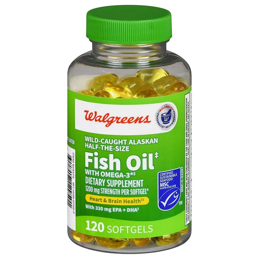 商品Walgreens|Wild-Caught Alaskan Half-the-Size Fish Oil with Omega-3 1200 mg Softgels,价格¥104,第1张图片