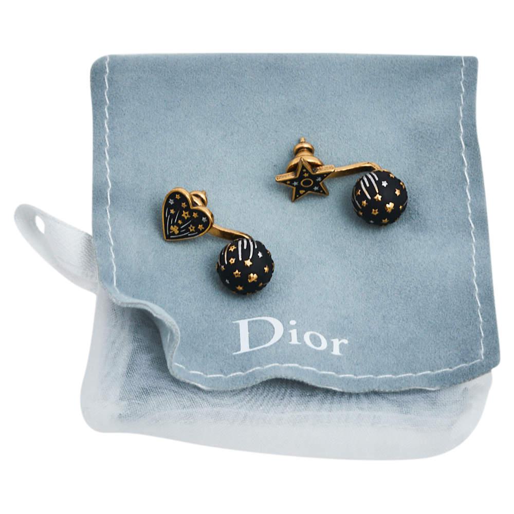 Dior Aged Gold Tone Heart & Star Drop Earrings商品第4张图片规格展示