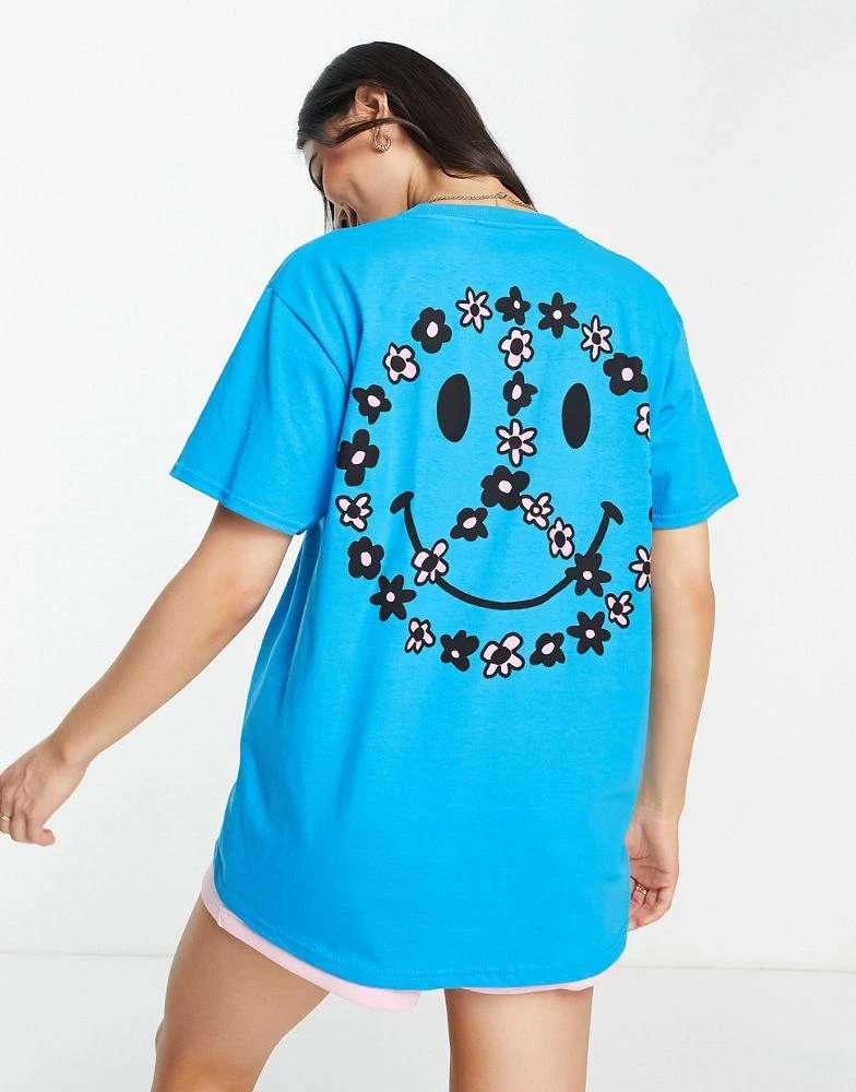 商品New Love Club|New Love Club oversized t-shirt with smile print in blue,价格¥93,第3张图片详细描述