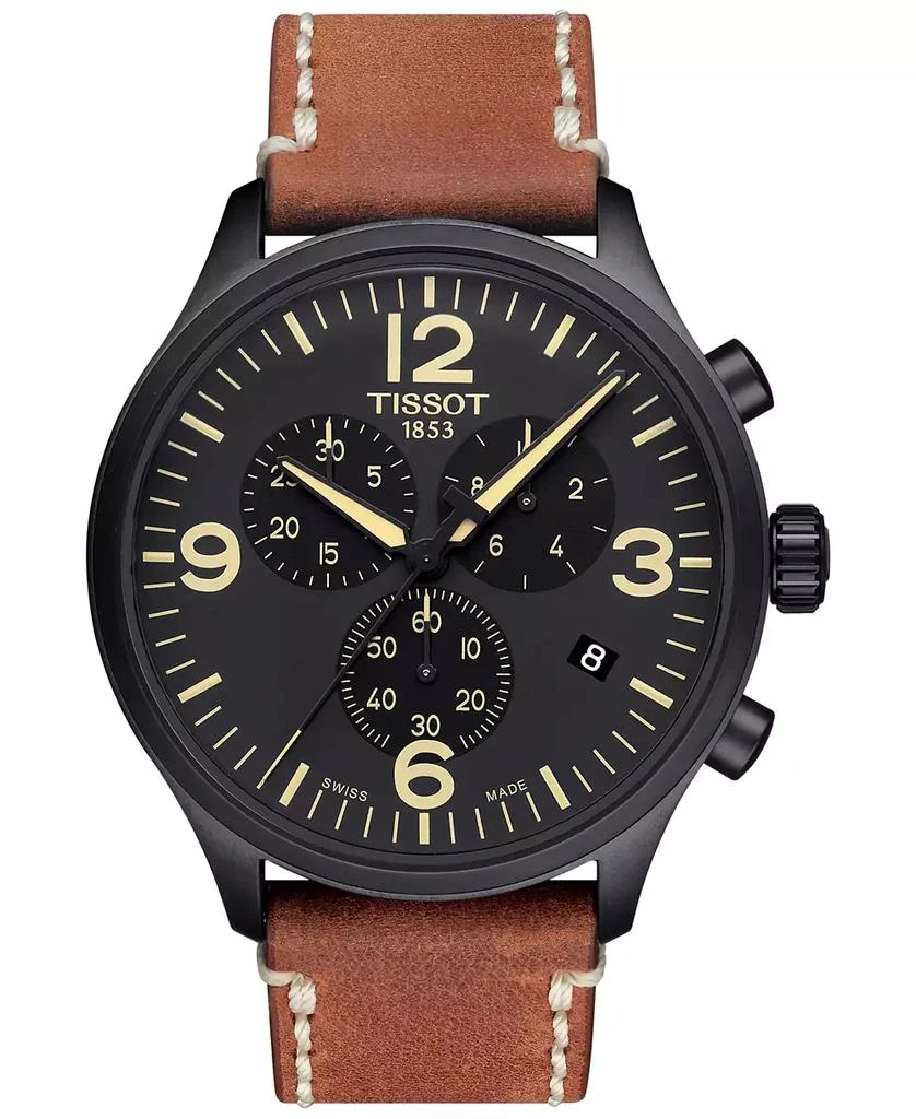 商品Tissot|Men's Swiss Chrono XL Brown Leather Strap Watch 45mm,价格¥2990,第1张图片