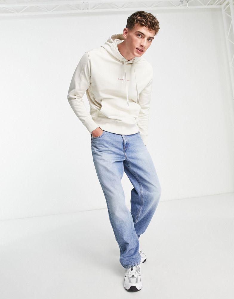 Calvin Klein Jeans small monogram logo hoodie in stone商品第3张图片规格展示