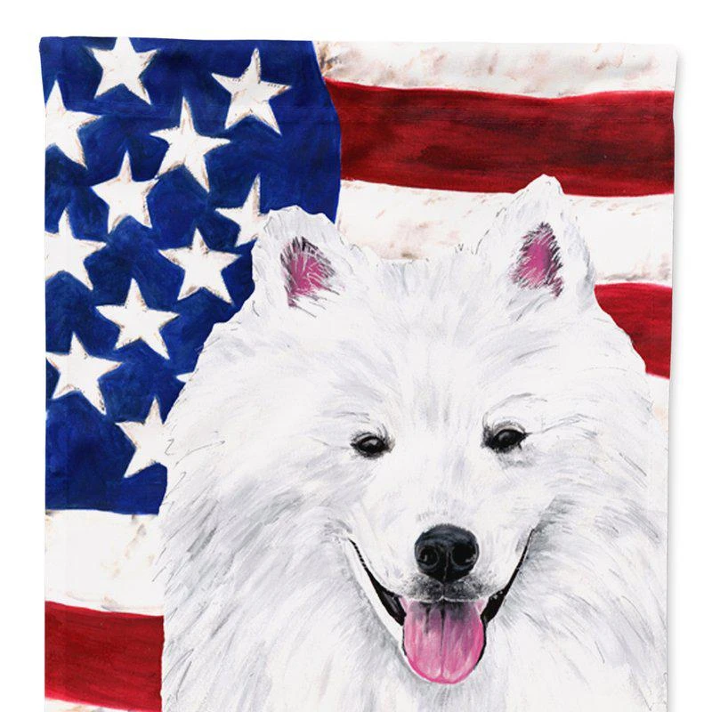 商品Caroline's Treasures|11 x 15 1/2 in. Polyester USA American Flag with American Eskimo Garden Flag 2-Sided 2-Ply,价格¥137,第1张图片