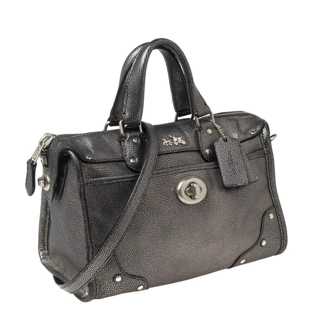 商品[二手商品] Coach|Coach Metallic Grey Leather Rhyder Satchel,价格¥1035,第3张图片详细描述