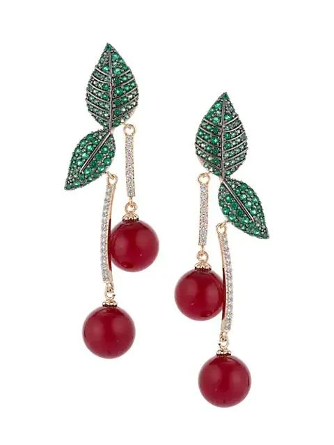 商品[国内直发] Eye Candy LA|The Cherry Luxe 18K Goldplated & Crystal Dangle Earrings,价格¥228,第1张图片