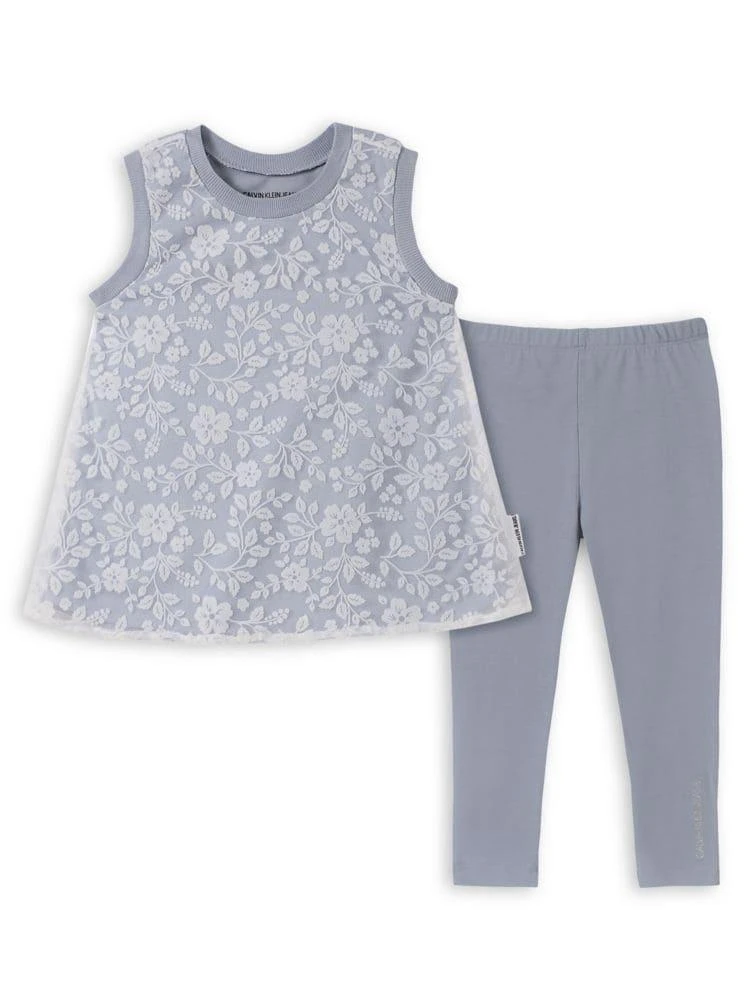 商品Calvin Klein|Little Girl's 2-Piece Printed Mesh Tunic &amp; Cotton Blend Leggings Set,价格¥100,第1张图片