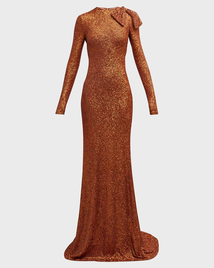 商品Naeem Khan|Long-Sleeve Sequin Gown with Bow Detail,价格¥10794,第2张图片详细描述