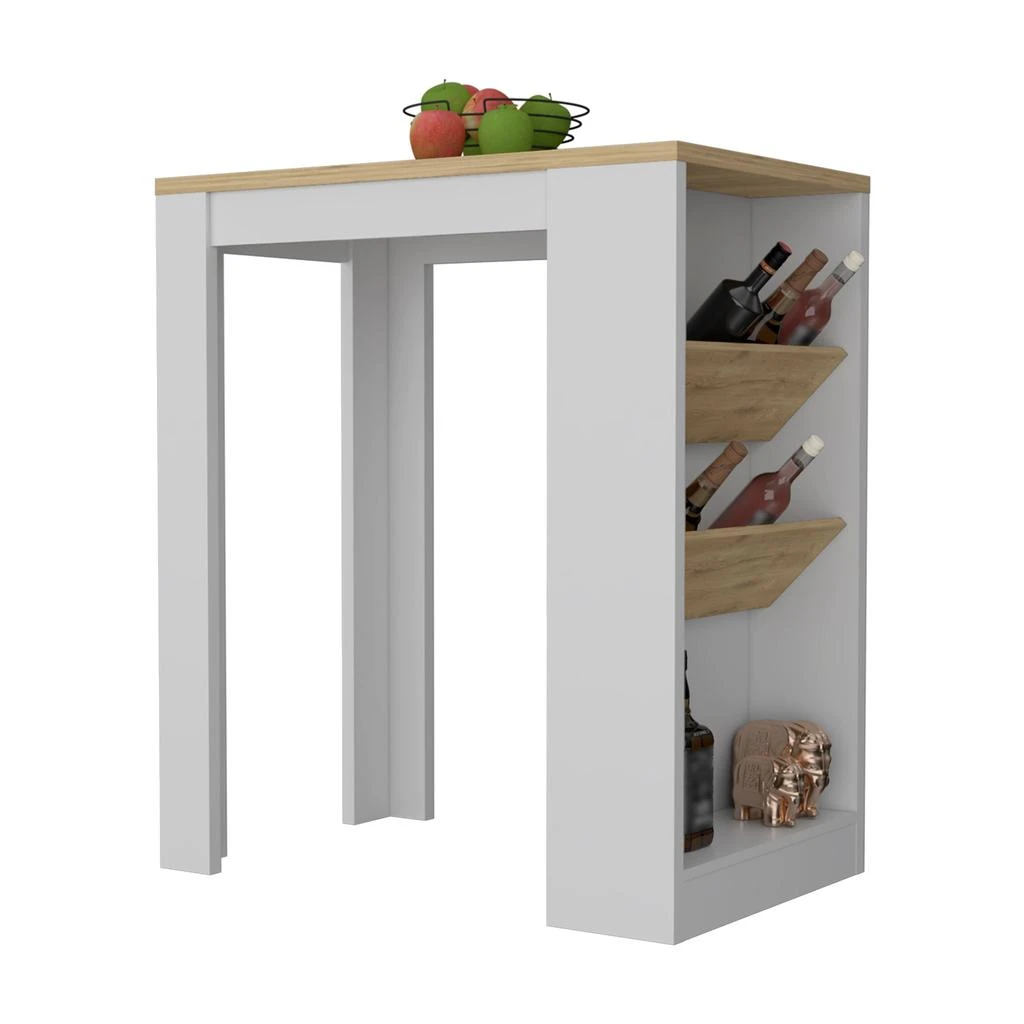 商品Streamdale Furniture|Streamdale Desoto Wine Storage Pedestal Kitchen Island White And Macadamia,价格¥2482,第4张图片详细描述