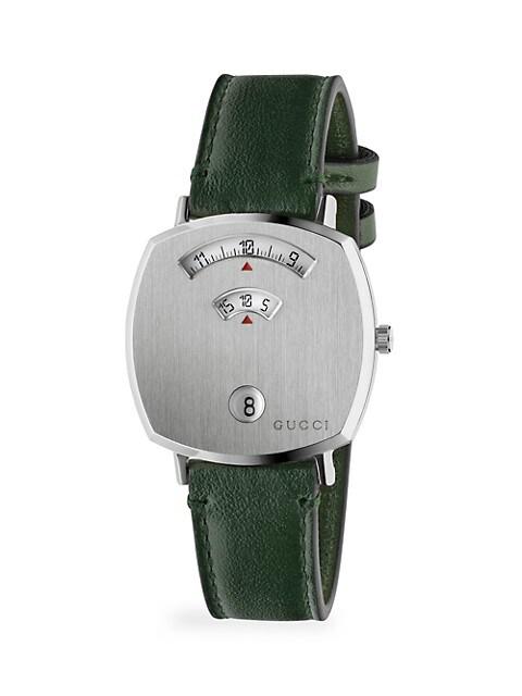 Grip Stainless Steel & Green Leather Strap Watch商品第3张图片规格展示