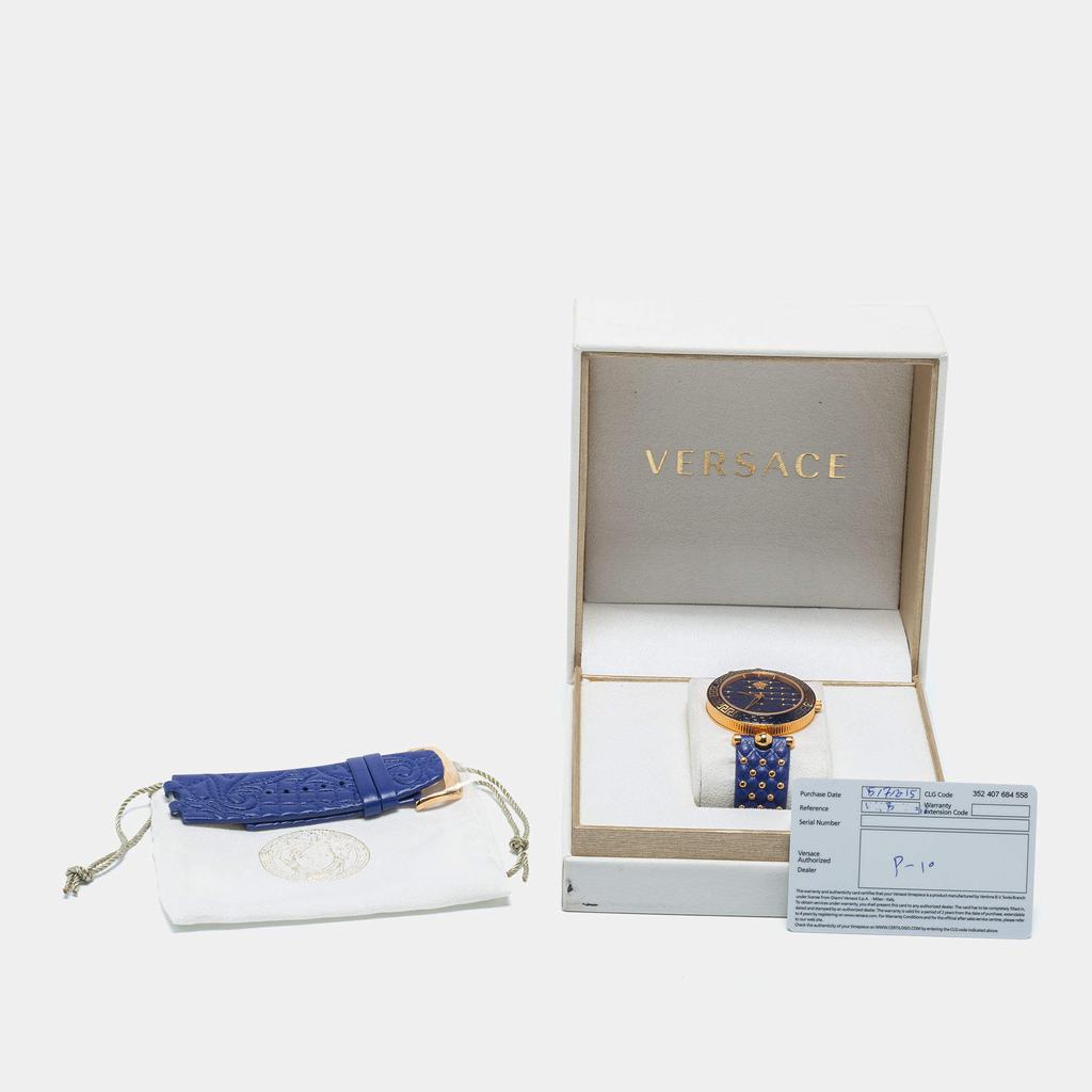 Versace Blue Rose Gold Plated Stainless Steel Leather Vanitas VK7040013 Women's Wristwatch 40 mm商品第8张图片规格展示
