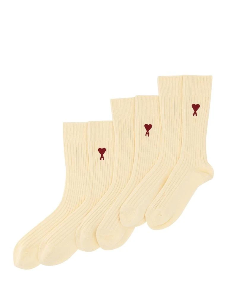 商品AMI|AMI Paris Ami De Coeur Logo Embroidered Ribbed 3-Pack Socks,价格¥658,第2张图片详细描述