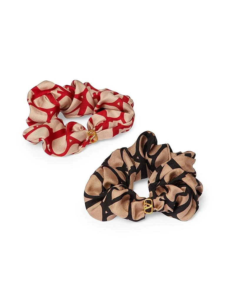 商品Valentino|Toile Iconographe Scrunchies Set in Silk with VLogo Applique,价格¥1731,第1张图片