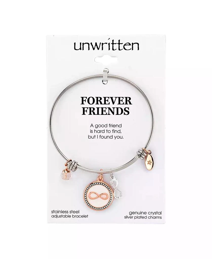 商品Unwritten|"Forever Friends" Infinity Bangle Bracelet in Stainless Steel & Rose Gold-Tone with Silver Plated Charms,价格¥420,第3张图片详细描述